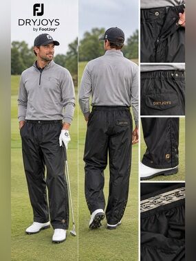 FootJoy DryJoys Vintage Golf Rain Pants Black Size L Waterproof Windproof